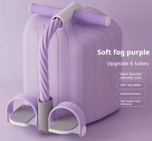 Elastic Pull Rope,6 Tube Sit-ups Strength Trainer with Foot Pedal